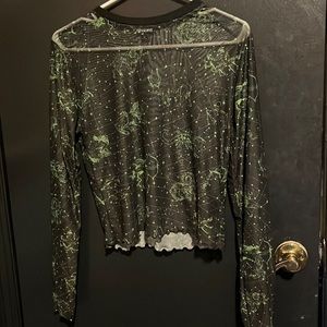 Dollskill “Horoscopez” long sleeve mesh with lettuce trim- black/green, size L